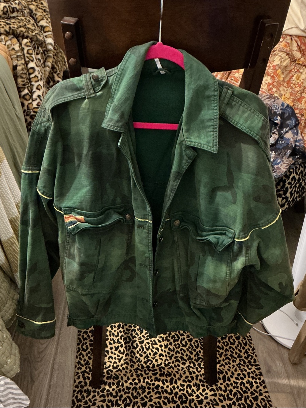 Free People Forest Green Utility Jacket with Subtle Camouflage